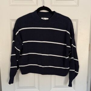 Hollister Navy and White Striped Cropped Sweater
